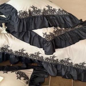 500TC Long Staple Cotton Black Lace Embroidery Quilt Cover Super Soft Bed Sheet Bedding Set