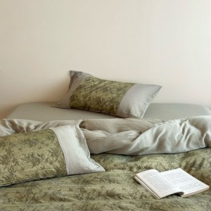 Green Floral Plant Digital Printing Duvet Cover Bed Sheets Double Yarn Cotton Bedding Set