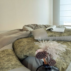 Green Floral Plant Digital Printing Duvet Cover Bed Sheets Double Yarn Cotton Bedding Set