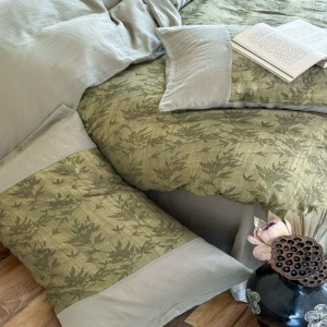 Green Floral Plant Digital Printing Duvet Cover Bed Sheets Double Yarn Cotton Bedding Set