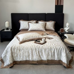 100% Lyocell Printing Summer Quilts Polyester Filling Duvet Air-condition Quilt With 2 Pillowcases Brown Bedding Set