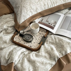 100% Lyocell Printing Summer Quilts Polyester Filling Duvet Air-condition Quilt With 2 Pillowcases Brown Bedding Set