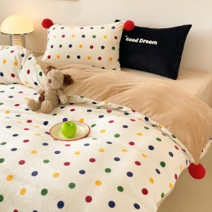 Thickened Milk Velvet Polka Dot Printed Quilt Cover Brown Bed Sheets Bedding Set For Winter
