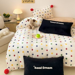 Thickened Milk Velvet Polka Dot Printed Quilt Cover Brown Bed Sheets Bedding Set For Winter
