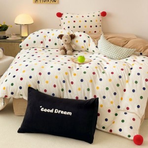 Thickened Milk Velvet Polka Dot Printed Quilt Cover Brown Bed Sheets Bedding Set For Winter