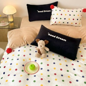 Thickened Milk Velvet Polka Dot Printed Quilt Cover Brown Bed Sheets Bedding Set For Winter