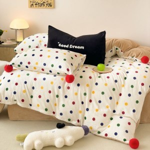 Thickened Milk Velvet Polka Dot Printed Quilt Cover Brown Bed Sheets Bedding Set For Winter