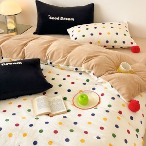 Thickened Milk Velvet Polka Dot Printed Quilt Cover Brown Bed Sheets Bedding Set For Winter