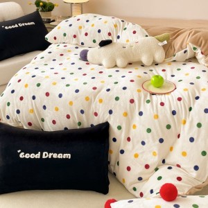 Thickened Milk Velvet Polka Dot Printed Quilt Cover Brown Bed Sheets Bedding Set For Winter