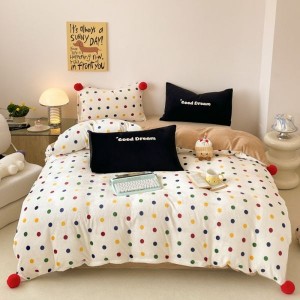 Thickened Milk Velvet Polka Dot Printed Quilt Cover Brown Bed Sheets Bedding Set For Winter