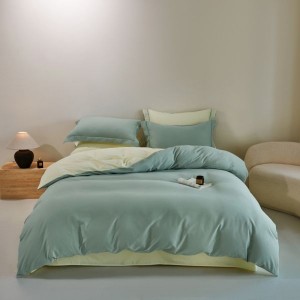 Pure Cotton Brushed Duvet Cover Blue Bed Sheets 60S Long Staple Cotton Satin 4PCS Bedding Set