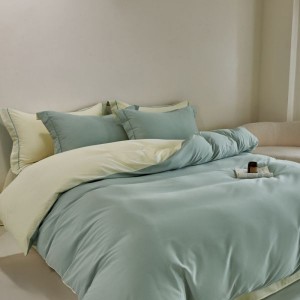 Pure Cotton Brushed Duvet Cover Blue Bed Sheets 60S Long Staple Cotton Satin 4PCS Bedding Set