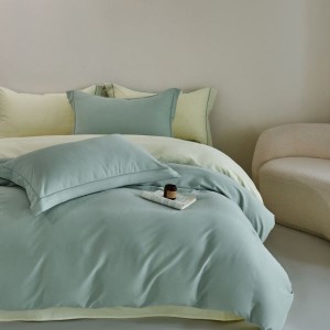 Pure Cotton Brushed Duvet Cover Blue Bed Sheets 60S Long Staple Cotton Satin 4PCS Bedding Set