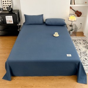 Solid Color Washed Cotton Quilt Cover Bed Sheets Blue Four-piece Bedding Set