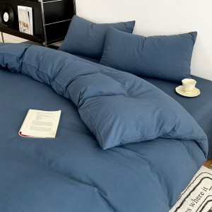 Solid Color Washed Cotton Quilt Cover Bed Sheets Blue Four-piece Bedding Set