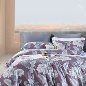 Luxury 700TC Egyptian Long Staple Cotton Floral Digital Printing Duvet Cover Bed Sheets Queen King Purple Bedding Set