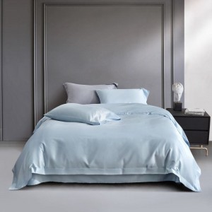 Simple Hotel Style Light Blue 120S Long Staple Cotton Duvet Cover Bed Sheets Light Luxury Home Bedding Set