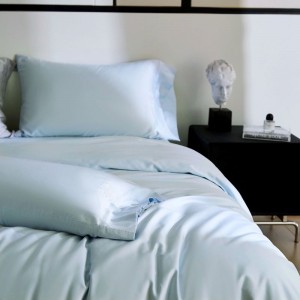 Simple Hotel Style Light Blue 120S Long Staple Cotton Duvet Cover Bed Sheets Light Luxury Home Bedding Set