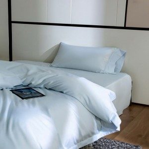 Simple Hotel Style Light Blue 120S Long Staple Cotton Duvet Cover Bed Sheets Light Luxury Home Bedding Set