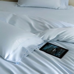 Simple Hotel Style Light Blue 120S Long Staple Cotton Duvet Cover Bed Sheets Light Luxury Home Bedding Set