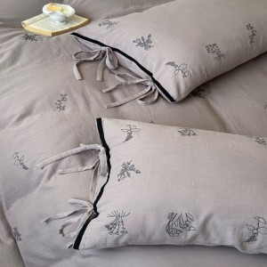 100% Cotton Embroidery Duvet Cover Double Pillowcases With Straps Purple Bed Sheets Bedding Set