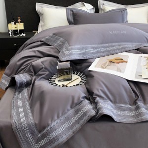 High quality 100S long staple cotton home textiles embroidery duvet cover grey bedding set supplier