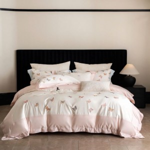100 Long Staple Cotton Home Textile Butterfly Embroidery Duvet Quilt Cover High End Pink Bedding Set