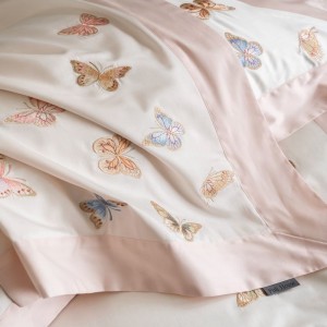 100 Long Staple Cotton Home Textile Butterfly Embroidery Duvet Quilt Cover High End Pink Bedding Set