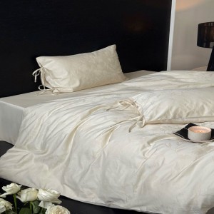 100S Long Staple Cotton 3D Jacquard Duvet Cover White Pillowcases Bed Sheets Four Piece Bedding Set