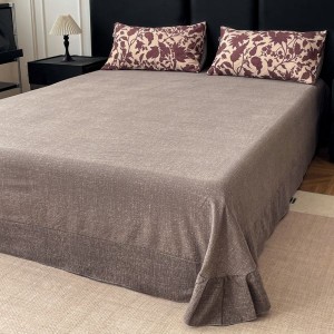 Original linen red floral plant printing quilt cover four-piece bed sheets bedding set