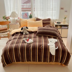High gram weight milk velvet Applique comforter quilt cover 4-pieces brown double coverlets bedding set supplier