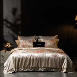 Light Luxury Yarn-dyed Satin Lyocell Cotton Jacquard Quilt Cover Champagne Gold Bed Sheet Bedding Set