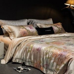 Light Luxury Yarn-dyed Satin Lyocell Cotton Jacquard Quilt Cover Champagne Gold Bed Sheet Bedding Set