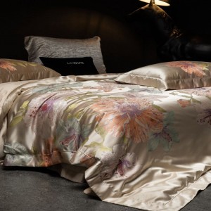 Light Luxury Yarn-dyed Satin Lyocell Cotton Jacquard Quilt Cover Champagne Gold Bed Sheet Bedding Set