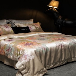 Light Luxury Yarn-dyed Satin Lyocell Cotton Jacquard Quilt Cover Champagne Gold Bed Sheet Bedding Set