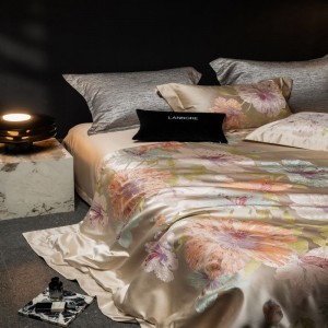 Light Luxury Yarn-dyed Satin Lyocell Cotton Jacquard Quilt Cover Champagne Gold Bed Sheet Bedding Set