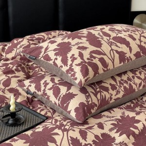 Original linen red floral plant printing quilt cover four-piece bed sheets bedding set
