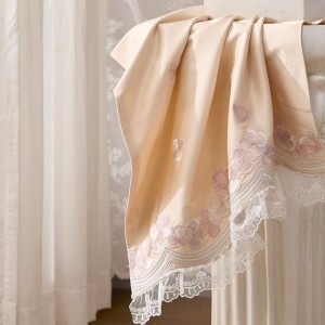 100S Long Staple Cotton Luxury Lace Embroidery Duvet Quilt Cover Bed Sheet Champagne Bedding Set