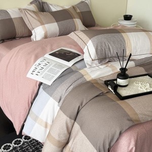 Thickened cotton eco-brushed plaid printed duvet cover bed sheets four-piece bedding set