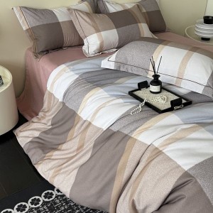 Thickened cotton eco-brushed plaid printed duvet cover bed sheets four-piece bedding set