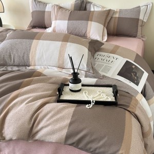Thickened cotton eco-brushed plaid printed duvet cover bed sheets four-piece bedding set