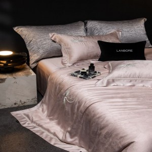 100% Lyocell Jacquard Quilt Cover Pink Bed Sheets Bedding Set