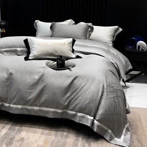 Grey jacquard home textiles 100% cotton bed sheet patchwork bedding set manufacturer