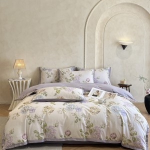ODM/OEM Pure Cotton Sanding 4 PCS Home Hotel Textiles Purple Printing Bedding Set Supplier