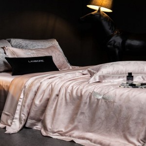 100% Lyocell Jacquard Quilt Cover Pink Bed Sheets Bedding Set