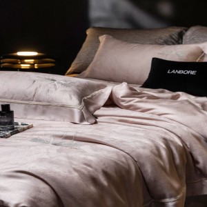 100% Lyocell Jacquard Quilt Cover Pink Bed Sheets Bedding Set
