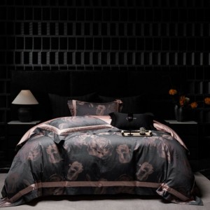 140s Pima cotton yarn-dyed jacquard comforter quilt duvet cover soft bed sheets four-piece suit 500TC cotton black bedding set