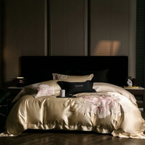Luxury floral embroidery duvet cover soft bed sheets 100% Egyptian cotton gold bedding set