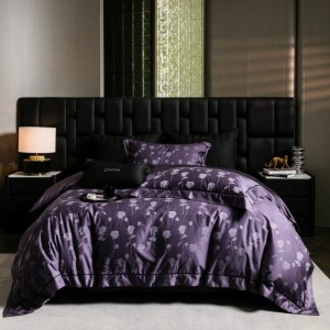 Lyocell cotton 3D embossed jacquard purple duvet cover queen king bed sheets four-piece bedding set