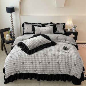 Black milk fleece home hotel textiles ruffles comforter duvet cover bedding set supplier
